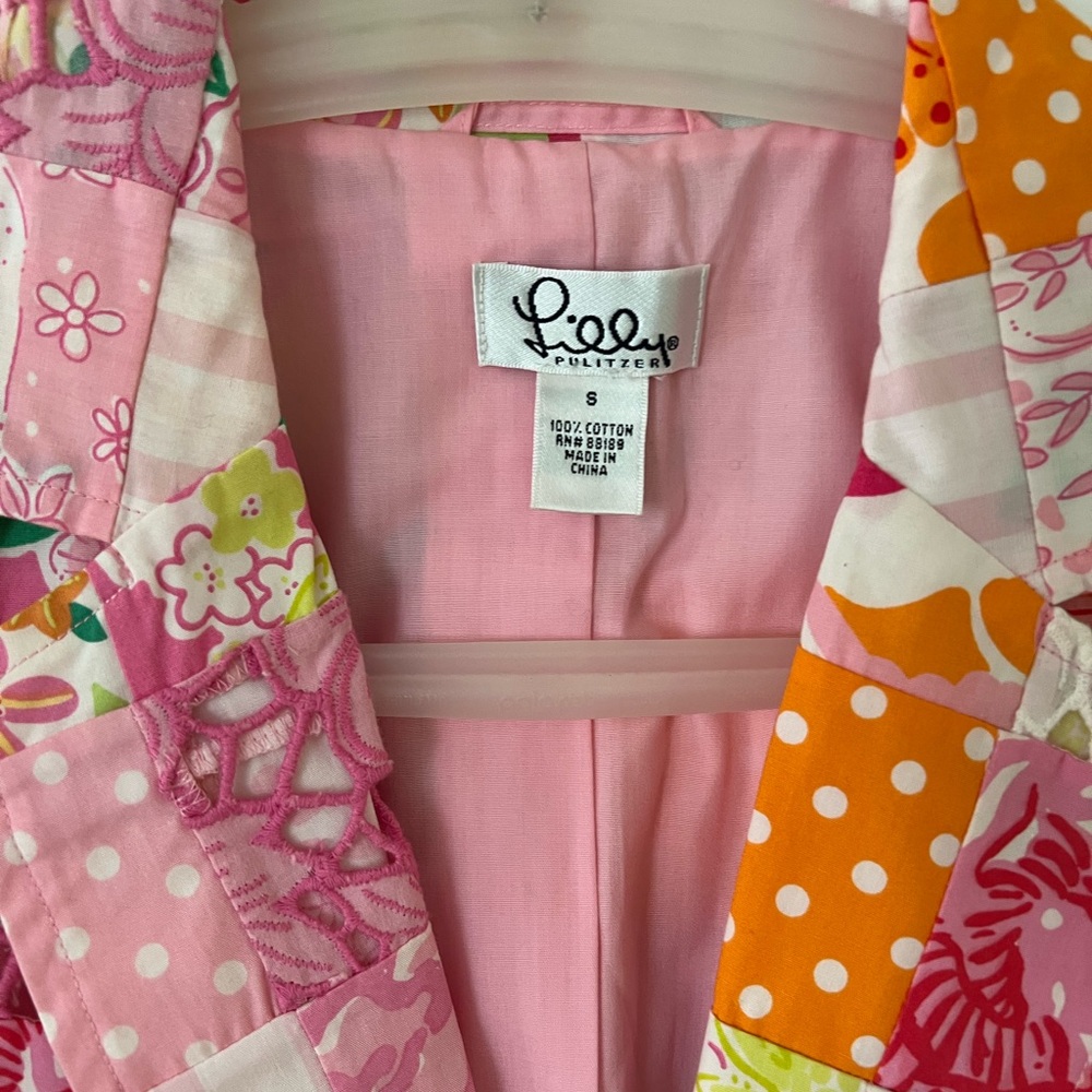 Lilly Pulitzer Pink Orange Patchwork Quilted Blaz… - image 3